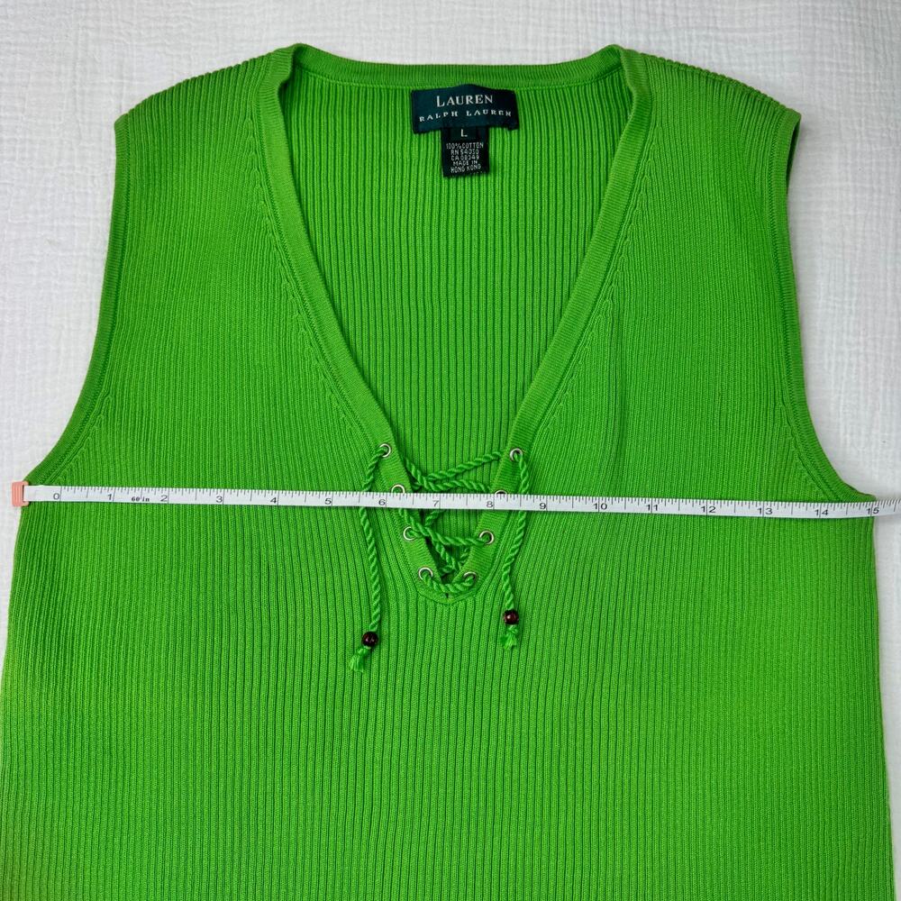 Lauren Ralph Lauren Sleeveless Top V-Neck Lime Green Women's Large Whimsy Y2K - Picture 8 of 16